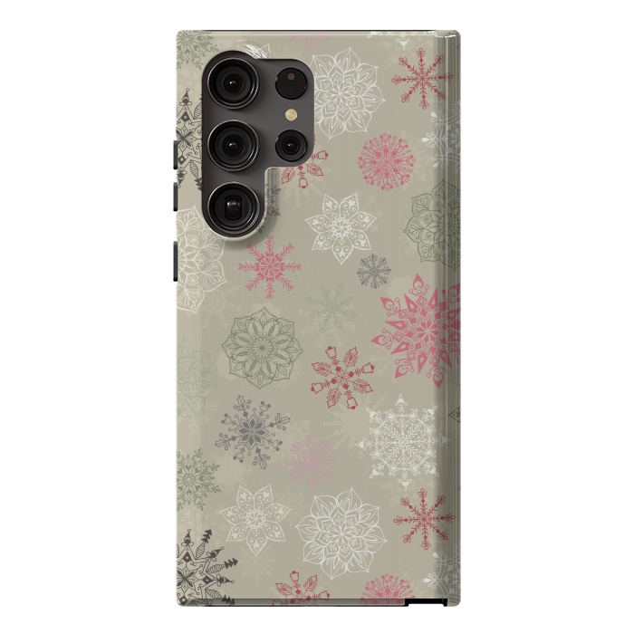 Galaxy S23 Ultra StrongFit Christmas Snowflakes on Light Green by Paula Ohreen