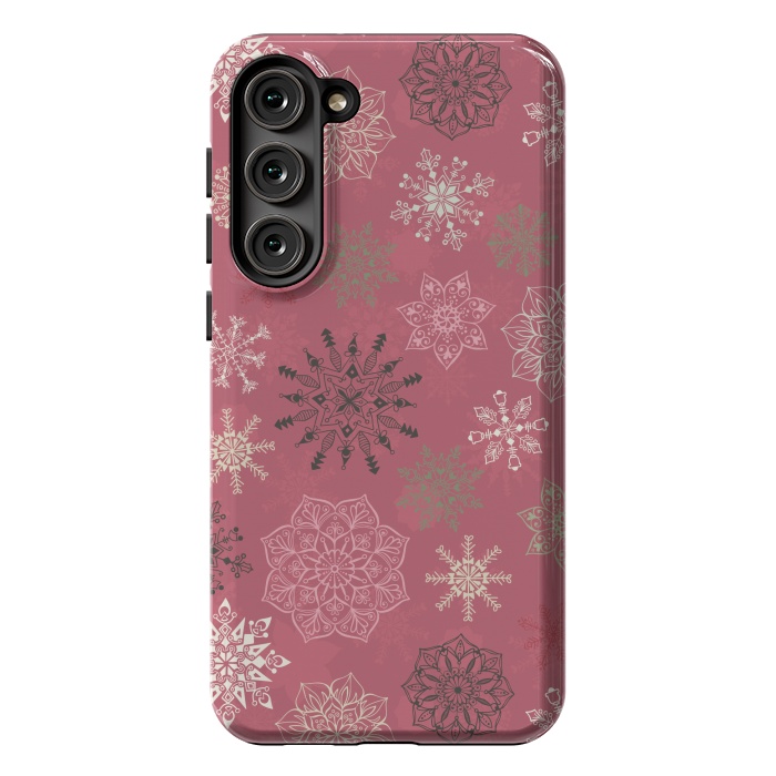 Galaxy S23 Plus StrongFit Christmas Snowflakes on Pink by Paula Ohreen