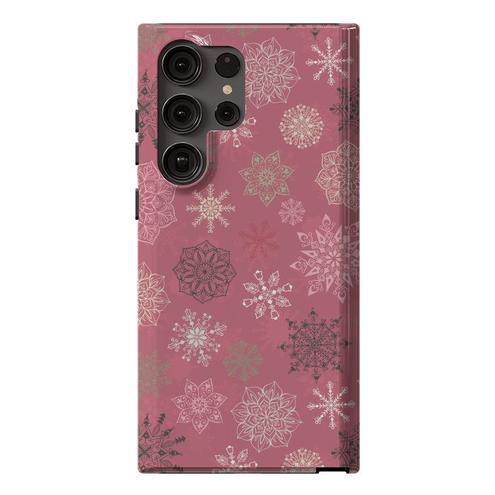 Galaxy S23 Ultra StrongFit Christmas Snowflakes on Pink by Paula Ohreen