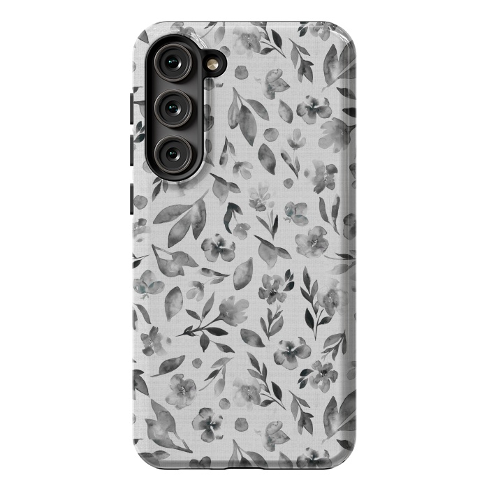 Galaxy S23 Plus StrongFit Watercolor Textured Floral Toss - Black and White by Paula Ohreen