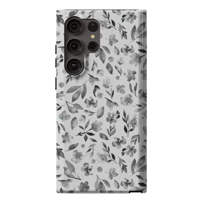 Galaxy S23 Ultra StrongFit Watercolor Textured Floral Toss - Black and White by Paula Ohreen