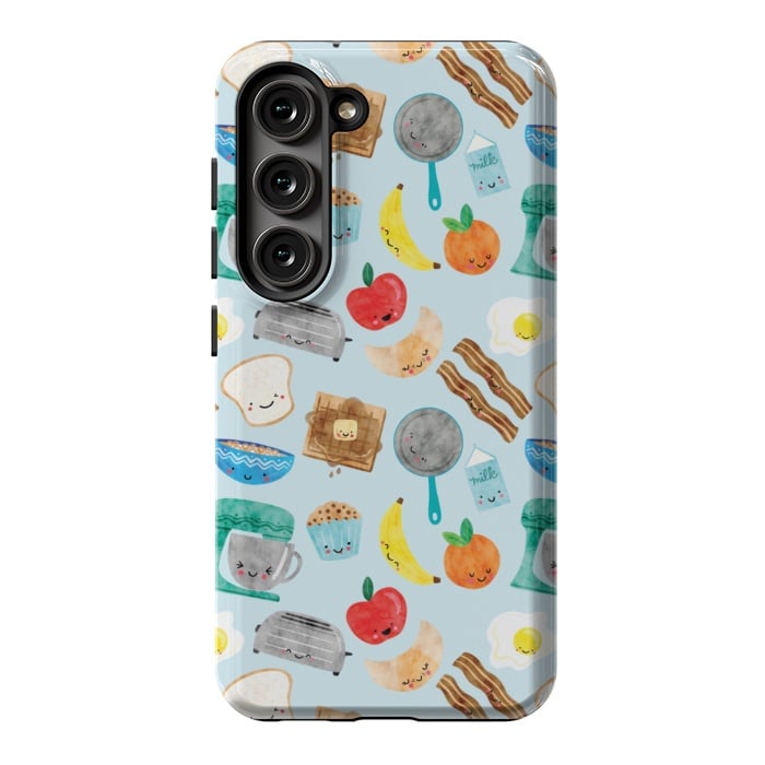 Galaxy S23 StrongFit Happy and Cute Breakfast Foods by Noonday Design
