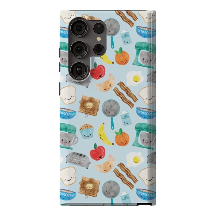 Galaxy S23 Ultra StrongFit Happy and Cute Breakfast Foods by Noonday Design
