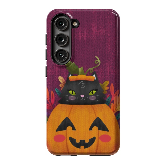 Galaxy S23 StrongFit Pumpkin Kitty Peekaboo by Noonday Design