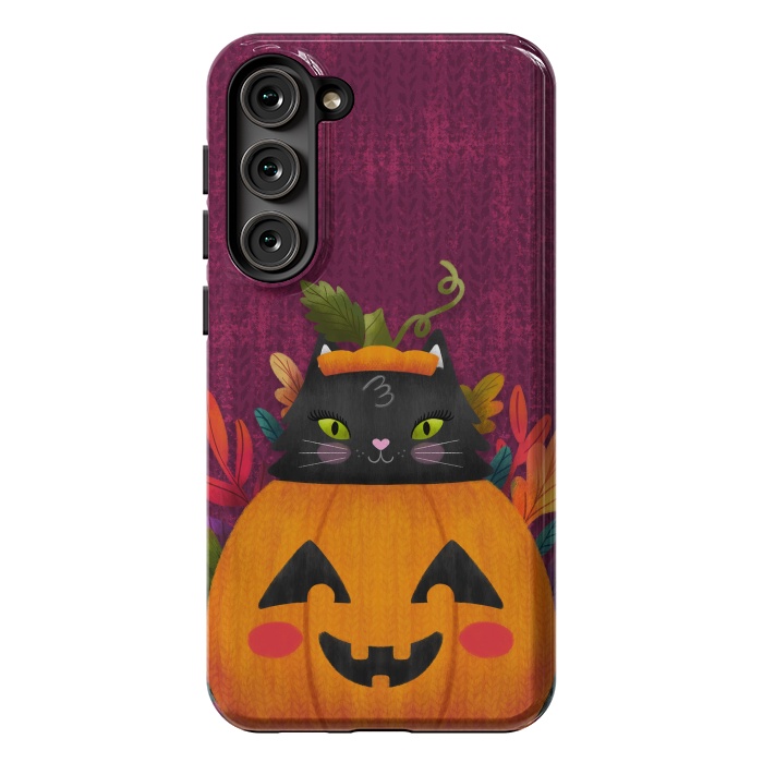 Galaxy S23 Plus StrongFit Pumpkin Kitty Peekaboo by Noonday Design
