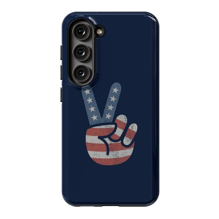 Galaxy S23 StrongFit Peace Love Hand USA Flag Vintage Solid by Vó Maria