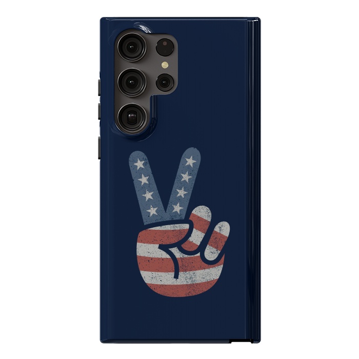 Galaxy S23 Ultra StrongFit Peace Love Hand USA Flag Vintage Solid by Vó Maria
