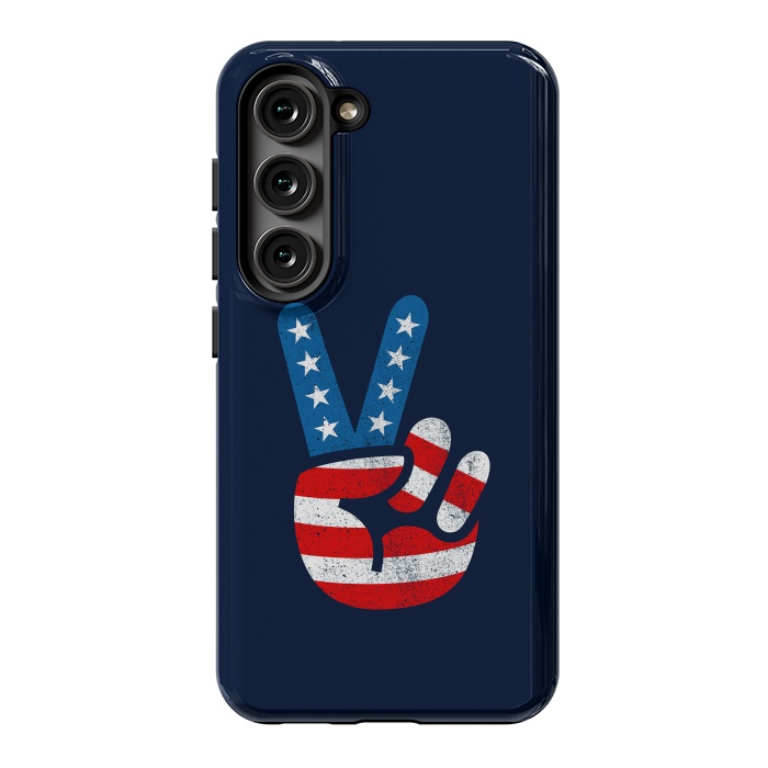Galaxy S23 StrongFit Peace Love Hand USA Flag Vintage Solid 2 by Vó Maria