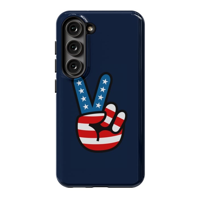 Galaxy S23 StrongFit Peace Love Hand USA Flag Vintage Solid 3 by Vó Maria