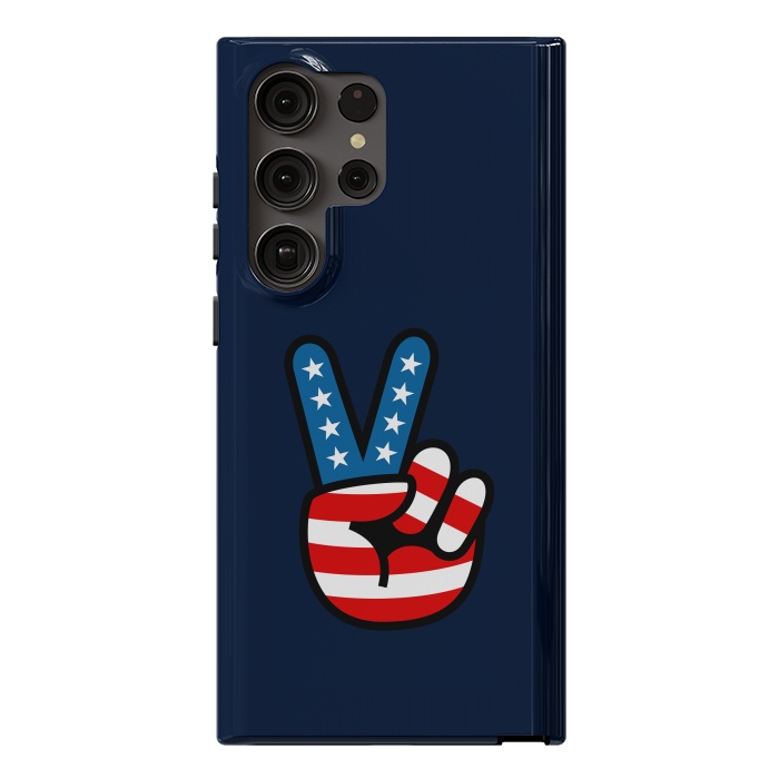 Galaxy S23 Ultra StrongFit Peace Love Hand USA Flag Vintage Solid 3 by Vó Maria