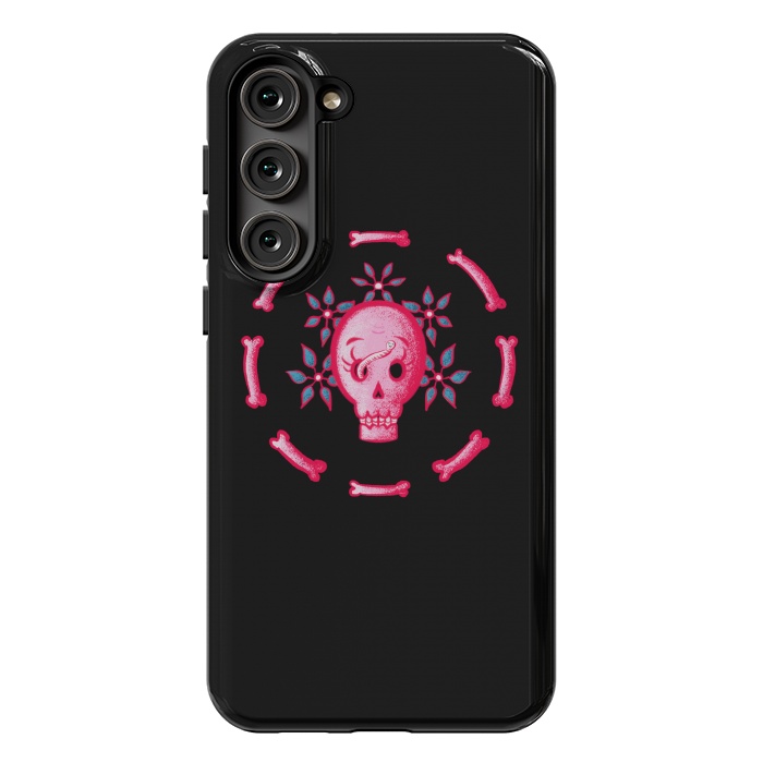 Galaxy S23 Plus StrongFit Funny Skull In Pink With Flowers And Bones by Boriana Giormova