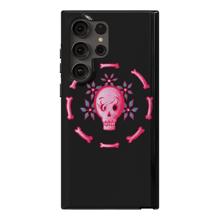 Galaxy S23 Ultra StrongFit Funny Skull In Pink With Flowers And Bones by Boriana Giormova