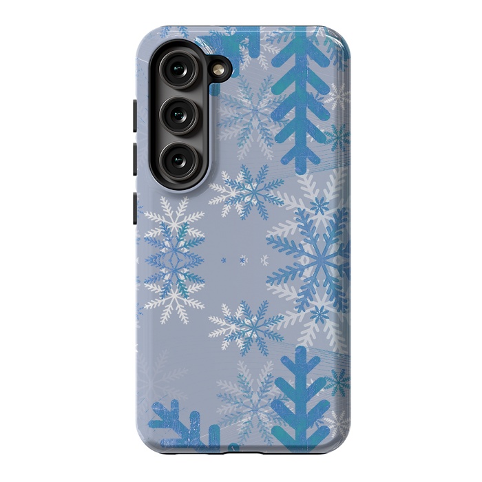 Galaxy S23 StrongFit Baby blue snowflakes Christmas pattern by Oana 