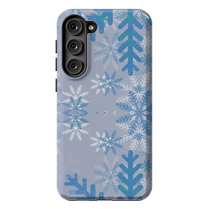 Galaxy S23 Plus StrongFit Baby blue snowflakes Christmas pattern by Oana 