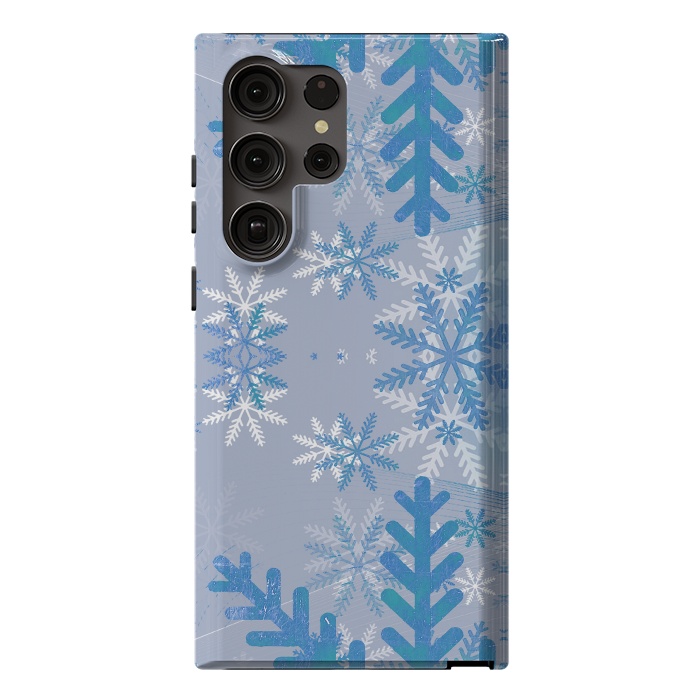 Galaxy S23 Ultra StrongFit Baby blue snowflakes Christmas pattern by Oana 