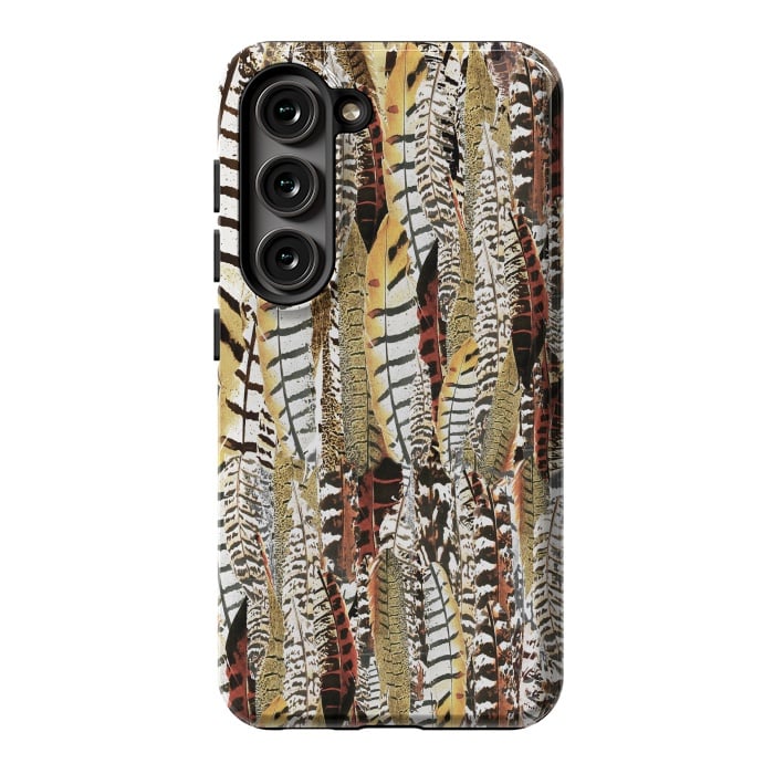 Galaxy S23 StrongFit Brown feathers vintage pattern by Oana 