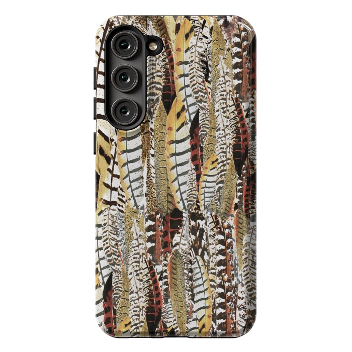 Galaxy S23 Plus StrongFit Brown feathers vintage pattern by Oana 