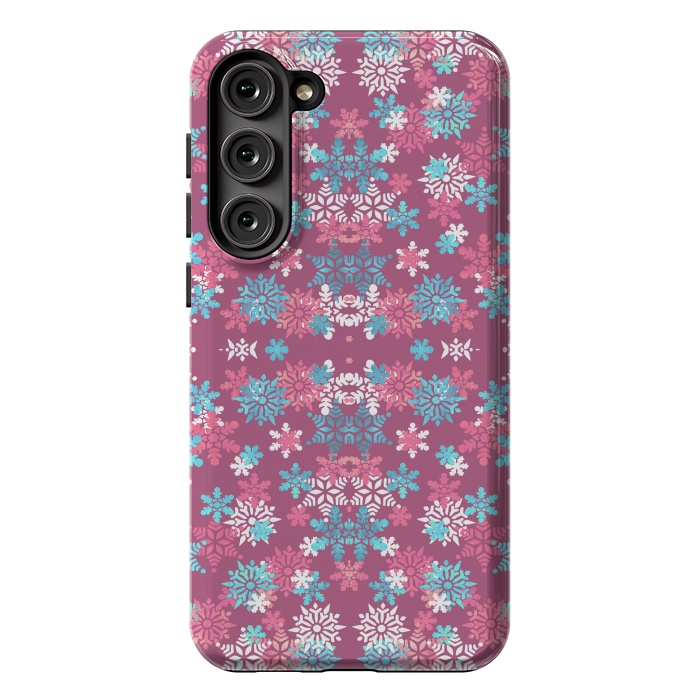 Galaxy S23 Plus StrongFit Playful pink blue snowflakes winter pattern by Oana 