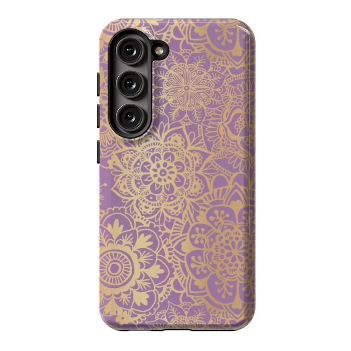Galaxy S23 StrongFit Light Purple and Gold Mandala Pattern by Julie Erin Designs