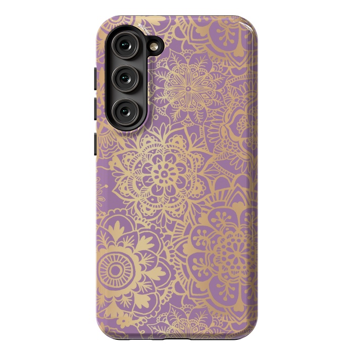 Galaxy S23 Plus StrongFit Light Purple and Gold Mandala Pattern by Julie Erin Designs