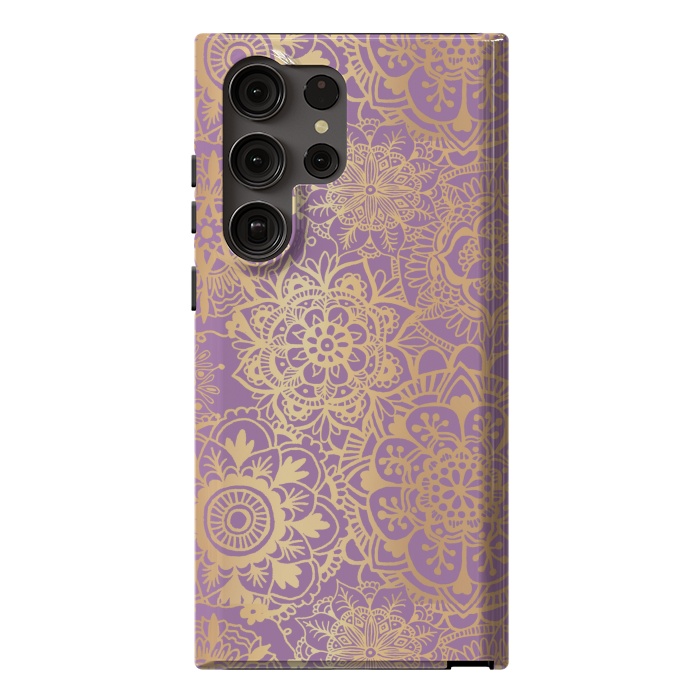 Galaxy S23 Ultra StrongFit Light Purple and Gold Mandala Pattern by Julie Erin Designs