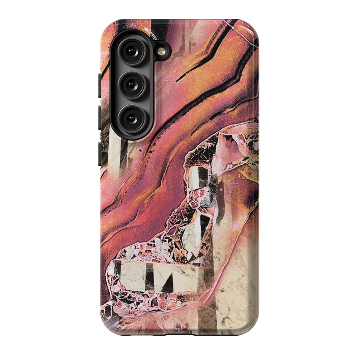 Galaxy S23 StrongFit Rose gold geode stones and marble stripes by Oana 