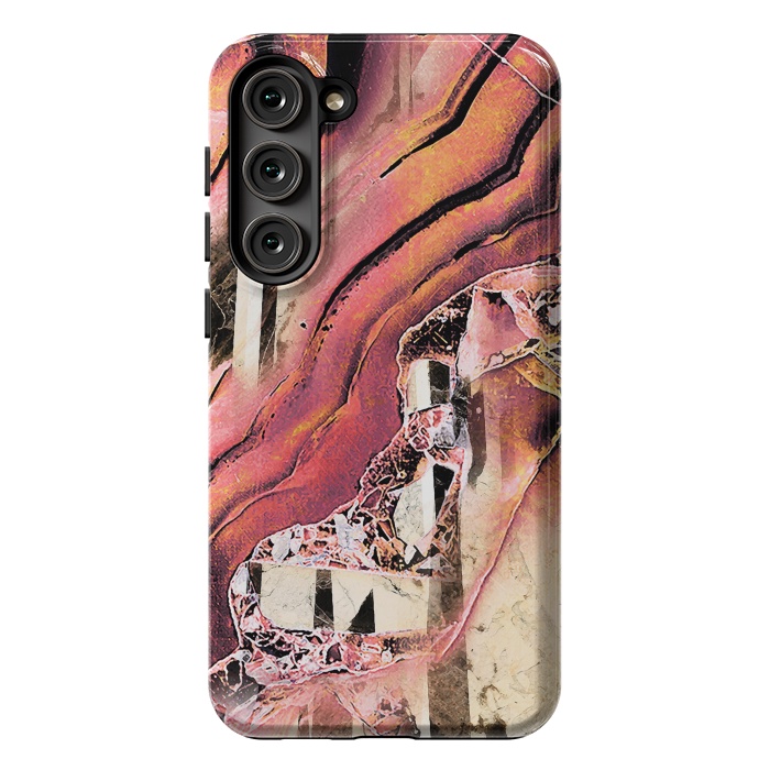 Galaxy S23 Plus StrongFit Rose gold geode stones and marble stripes by Oana 