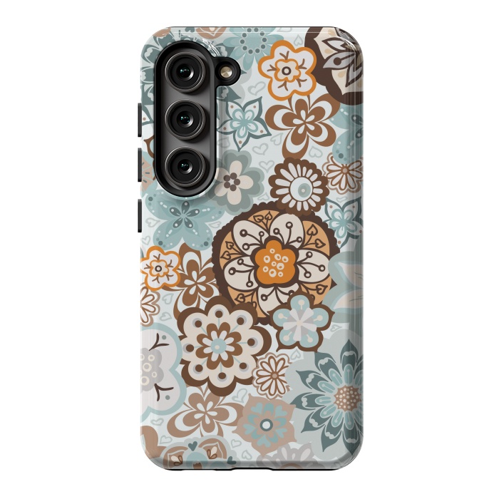 Galaxy S23 StrongFit Beautiful Bouquet of Blooms-Blue and Brown by Paula Ohreen