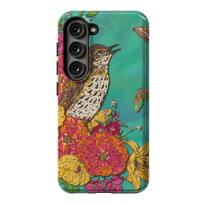 Galaxy S23 StrongFit Floral Songthrush by Lotti Brown