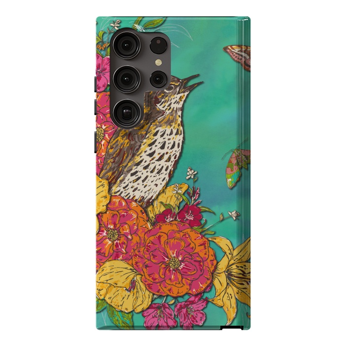 Galaxy S23 Ultra StrongFit Floral Songthrush by Lotti Brown