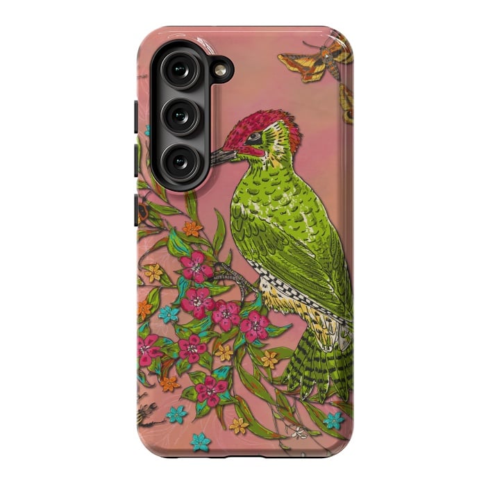 Galaxy S23 StrongFit Floral Woodpecker by Lotti Brown