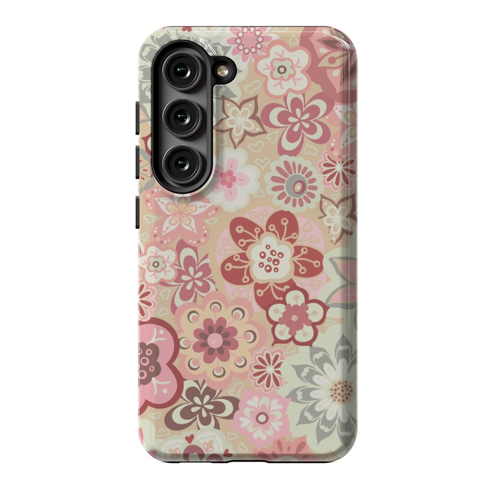 Galaxy S23 StrongFit Beautiful Bouquet of Blooms-Beige and Pink by Paula Ohreen