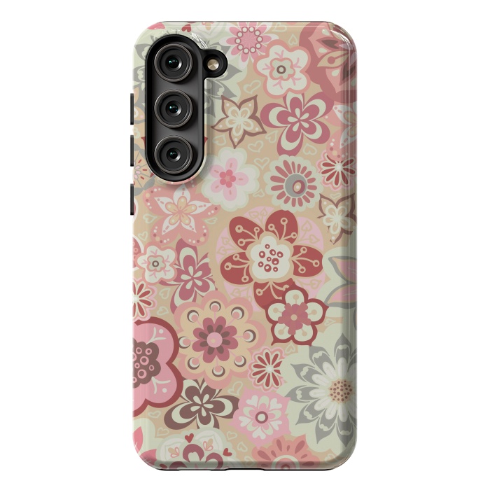 Galaxy S23 Plus StrongFit Beautiful Bouquet of Blooms-Beige and Pink by Paula Ohreen