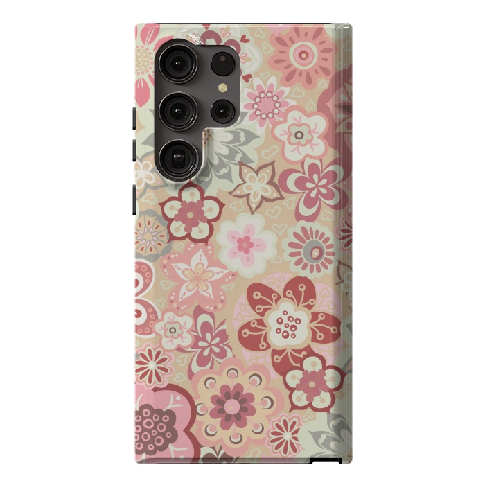 Galaxy S23 Ultra StrongFit Beautiful Bouquet of Blooms-Beige and Pink by Paula Ohreen