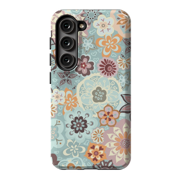 Galaxy S23 StrongFit Beautiful Bouquet of Blooms-Blue and Pink by Paula Ohreen