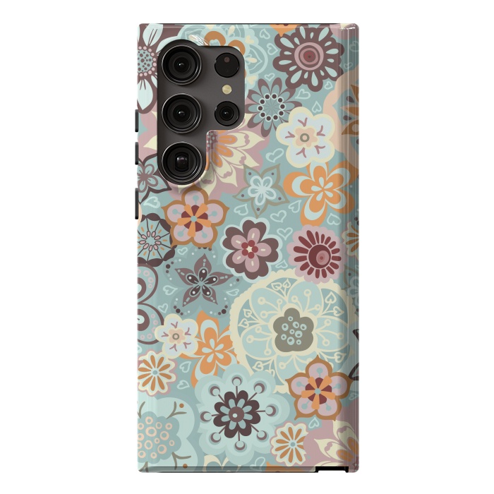 Galaxy S23 Ultra StrongFit Beautiful Bouquet of Blooms-Blue and Pink by Paula Ohreen
