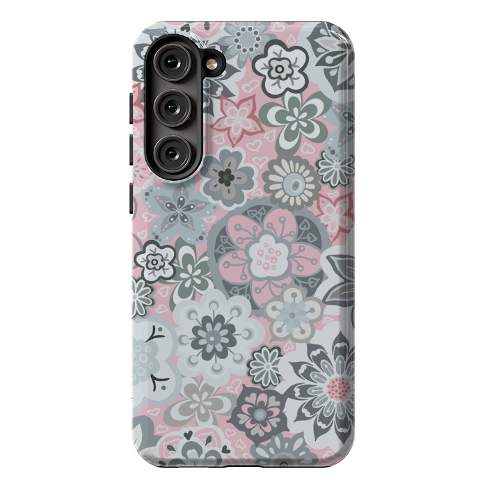 Galaxy S23 Plus StrongFit Beautiful Bouquet of Blooms-Light grey and pink by Paula Ohreen