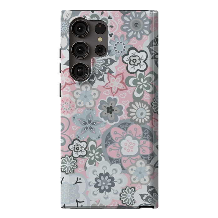Galaxy S23 Ultra StrongFit Beautiful Bouquet of Blooms-Light grey and pink by Paula Ohreen