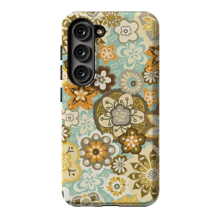 Galaxy S23 StrongFit Bouquet of Blooms-Blue and Orange by Paula Ohreen