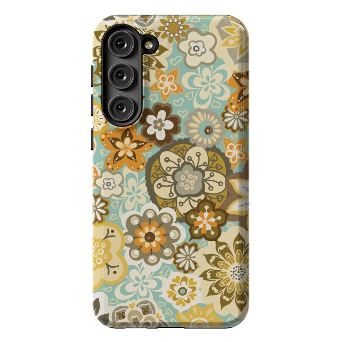 Galaxy S23 Plus StrongFit Bouquet of Blooms-Blue and Orange by Paula Ohreen