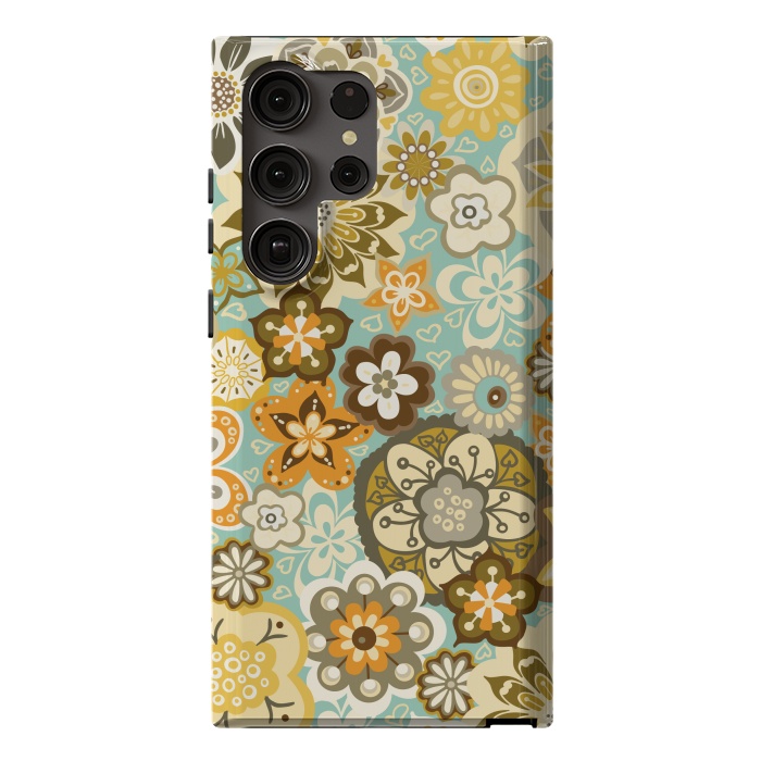 Galaxy S23 Ultra StrongFit Bouquet of Blooms-Blue and Orange by Paula Ohreen