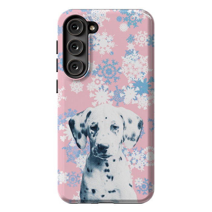 Galaxy S23 Plus StrongFit Pink blue dalmatian and snowflakes by Oana 