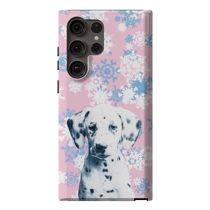 Galaxy S23 Ultra StrongFit Pink blue dalmatian and snowflakes by Oana 
