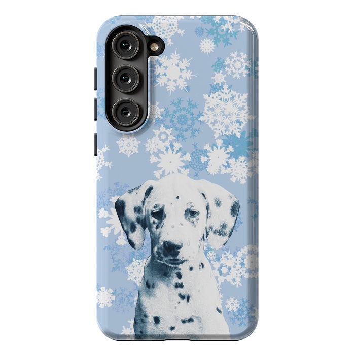 Galaxy S23 Plus StrongFit Cute dalmatian and blue white snowflakes by Oana 