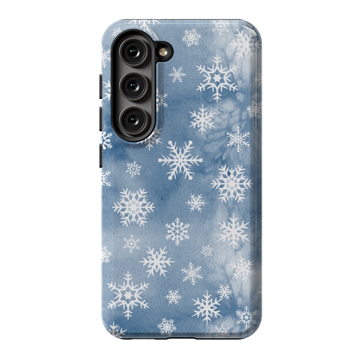 Galaxy S23 StrongFit Blue white watercolor Christmas snowflakes by Oana 