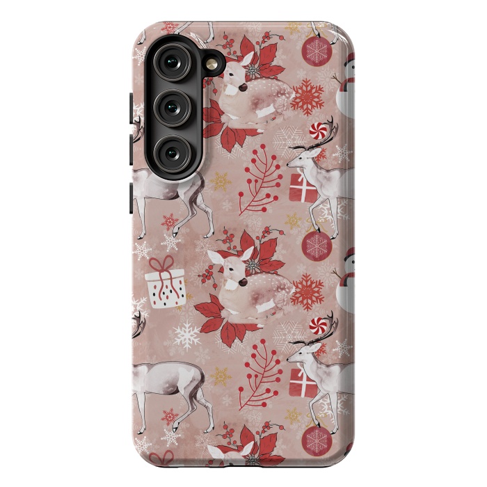 Galaxy S23 Plus StrongFit Deers and Christmas ornaments red pink by Oana 