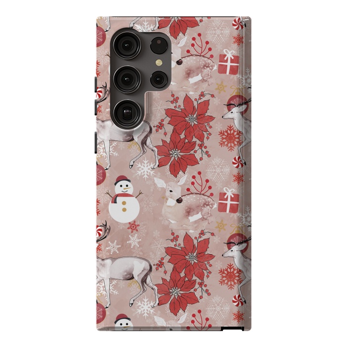 Galaxy S23 Ultra StrongFit Deers and Christmas ornaments red pink by Oana 