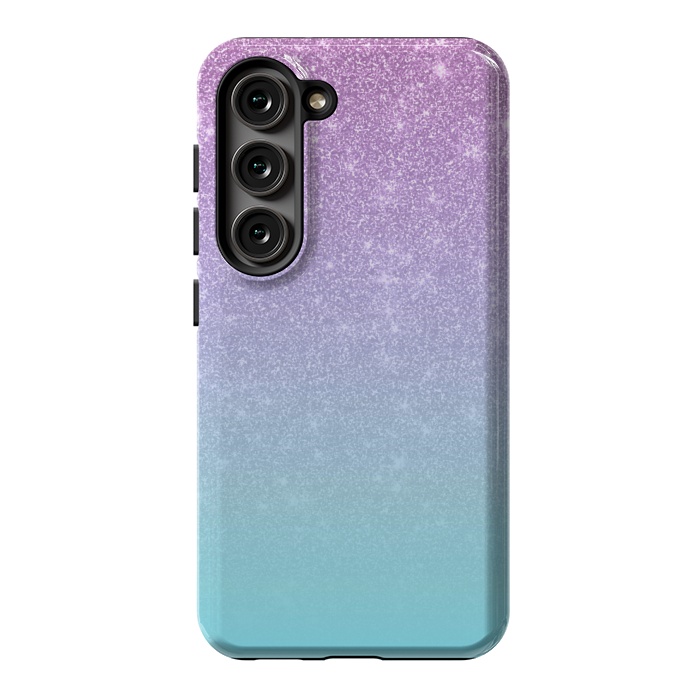 Galaxy S23 StrongFit Girly Purple Blue Glitter Ombre Gradient by Julie Erin Designs