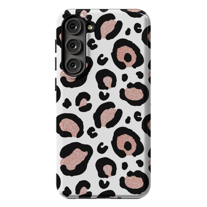 Galaxy S23 Plus StrongFit Rose Gold Glitter Leopard Print by Julie Erin Designs