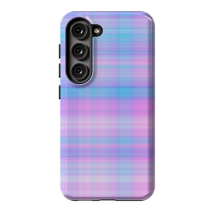 Galaxy S23 StrongFit Girly Pastel Plaid Blue Pink by Julie Erin Designs